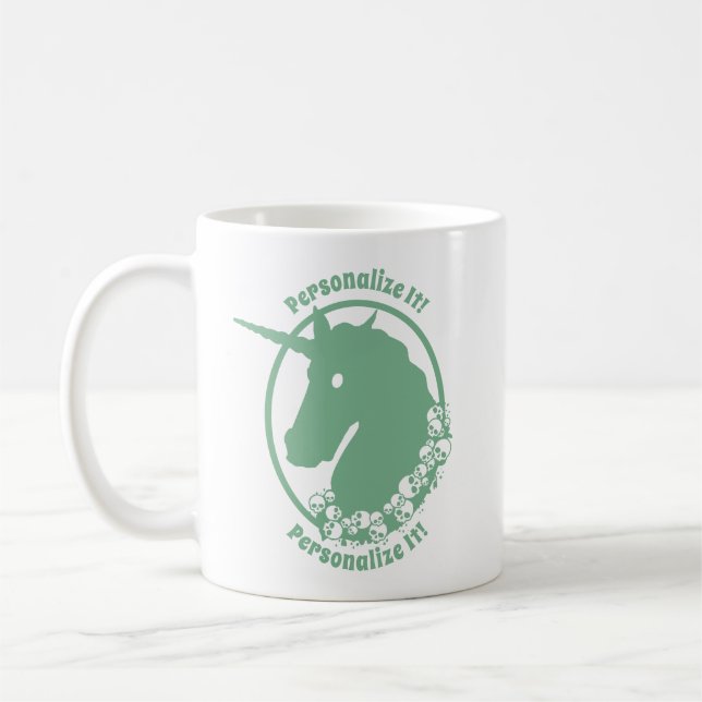 YOUR TEXT Green Zombie Unicorn Coffee Mug (Left)
