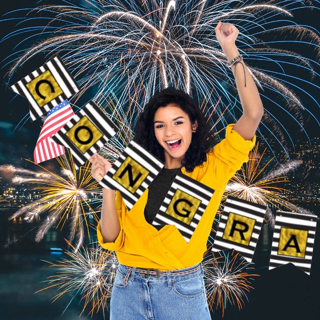 Your Text Here Gold Black Stripe Pattern Bunting (Creator Uploaded)