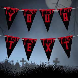 Your Text Here Red Black Dripping Blood Halloween Bunting