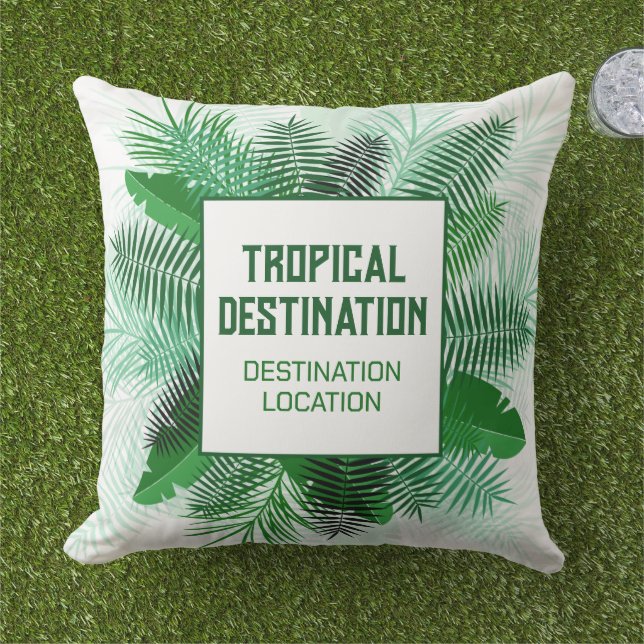 Your Text in a Palm Leaf Frame Cushion (Grass)