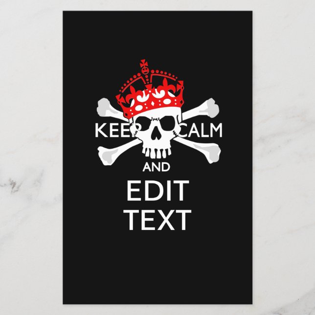 Your Text Keep Calm Red Crown Crossbones Skull Flyer (Front)