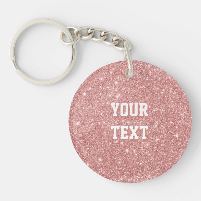 YOUR TEXT Luxury Faux Glitter Rose Gold Key Ring (Front)