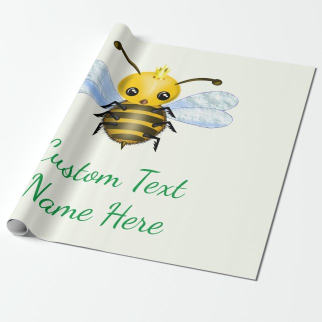 Your Text Name Baby Wrapping Paper with Queen Bee (Unrolled)