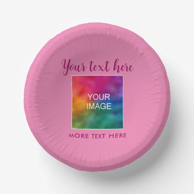 Your Text Name Photo Image Script Pink Template Paper Plate (Front)