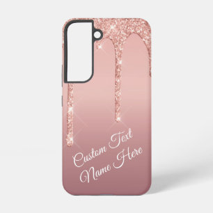 Your Text Name Rose Gold Blush Glitter Drips Samsung Galaxy Case