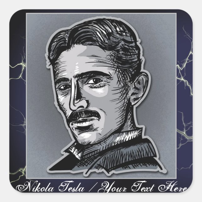 Your Text Nikola Tesla Engineer Electric Blue/Grey Square Sticker (Front)