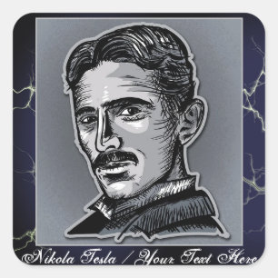 Your Text Nikola Tesla Engineer Electric Blue/Grey Square Sticker