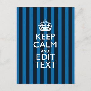 Your Text on Keep Calm Blue Stripes Decor Postcard