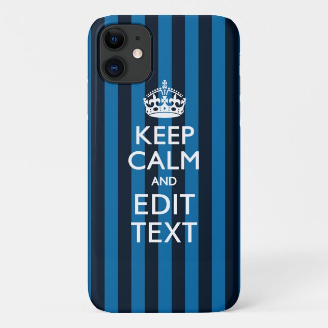 Your Text on Keep Calm Blue Stripes Style Case-Mate iPhone Case (Back)