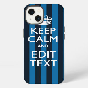 Your Text on Keep Calm Blue Stripes Style iPhone Case