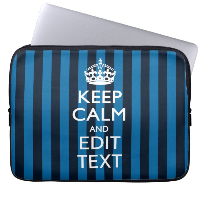 Your Text on Keep Calm Blue Stripes Style Laptop Sleeve (Front)