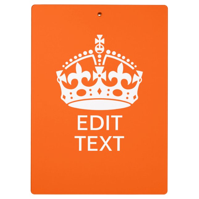 Your Text on Keep Calm Crown Orange Clipboard (Back)