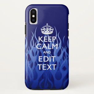 Your Text on Keep Calm on Blue Racing Flames iPhone X Case