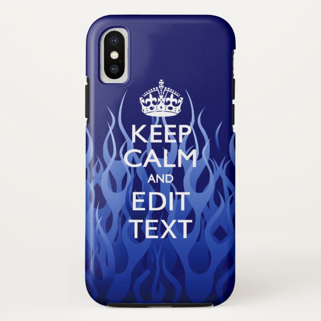 Your Text on Keep Calm on Blue Racing Flames Case-Mate iPhone Case (Back)
