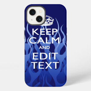 Your Text on Keep Calm on Blue Racing Flames iPhone Case