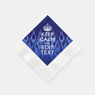 Your Text on Keep Calm on Blue Racing Flames Napkin