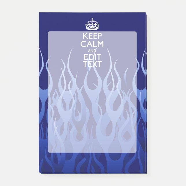 Your Text on Keep Calm on Blue Racing Flames Post-it Notes (Front)