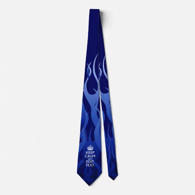 Your Text on Keep Calm on Blue Racing Flames Tie (Front)