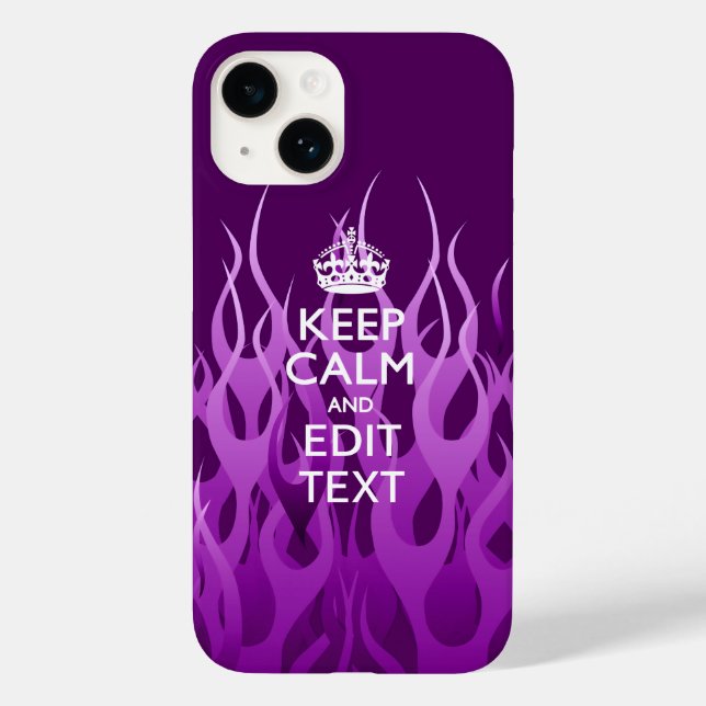 Your Text on Keep Calm on Purple Racing Flames Case-Mate iPhone Case (Back)