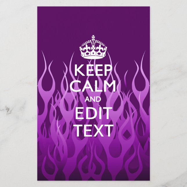 Your Text on Keep Calm on Purple Racing Flames Flyer (Front)