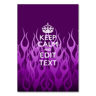 Your Text on Keep Calm on Purple Racing Flames Table Number
