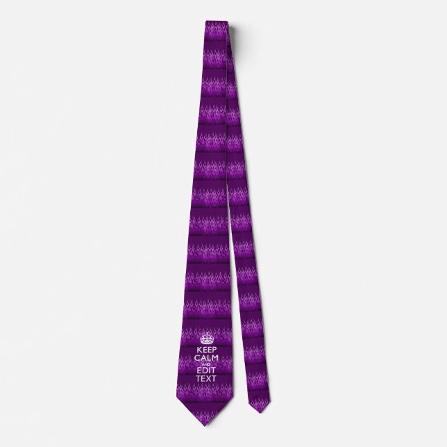 Your Text on Keep Calm on Purple Racing Flames Tie (Front)