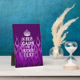 Your Text on Keep Calm Purple Racing Flames Decor Plaque