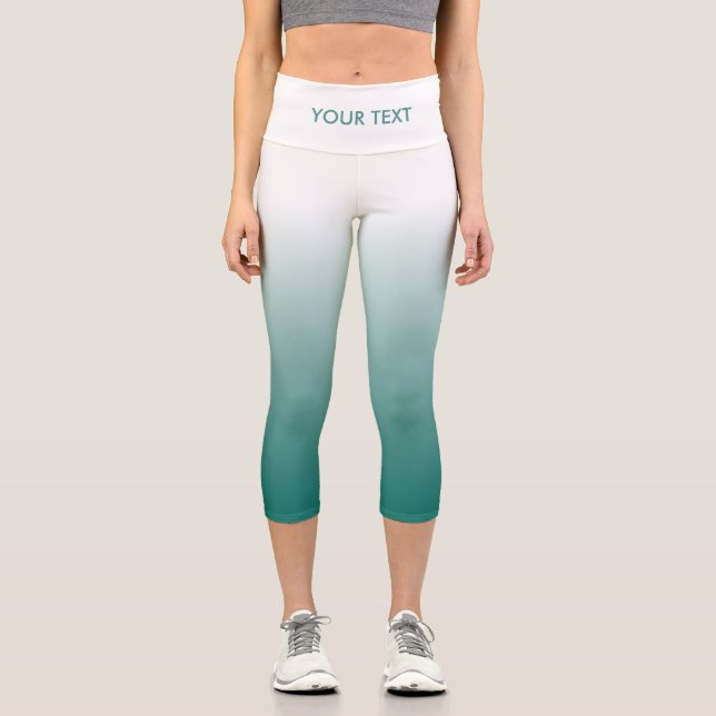 Your Text Or Name Teal Blue Green Womens Modern Capri Leggings (Front)