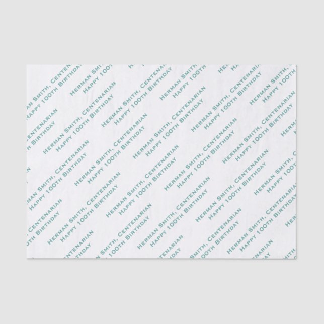Your Text Pattern All Over Print Teal/White Tissue Paper (Front)