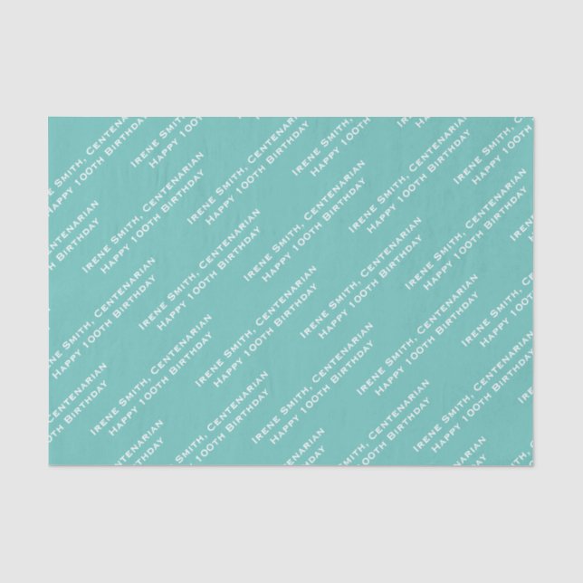 Your Text Pattern All Over Print Teal/White Tissue Paper (Front)