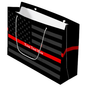 Your Text Personalised Thin Red Line Grey US Flag Large Gift Bag