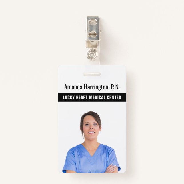 YOUR TEXT & PHOTO badges ID Badge (Front with Clip)