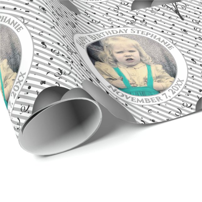 Your Text .Photo Grey/White Simple Stripes Wrapping Paper (Roll Corner)