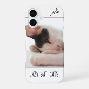 Your Text & Photo Whimsical Hearts Lazy But Cute iPhone 16 Case