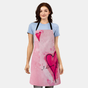 YOUR TEXT Pink Watercolor Heart Apron