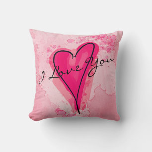 YOUR TEXT Pink Watercolor Heart Cushion