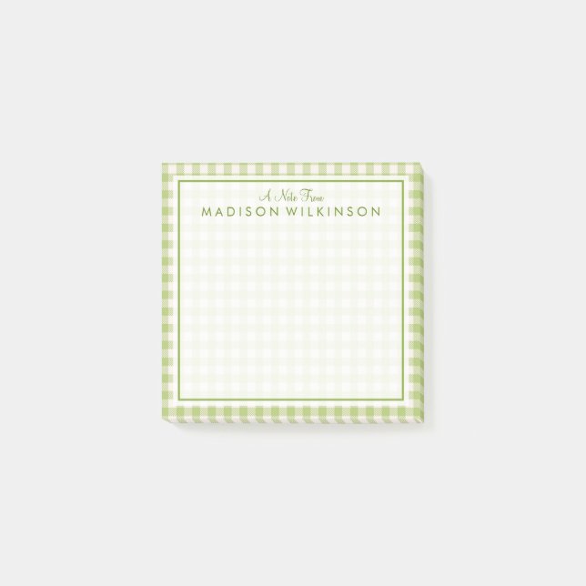 Your Text | Pretty Green Mint Gingham Post-it Notes (Front)