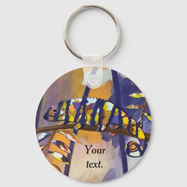 Your Text Purple Orange Chameleon Keychains (Front)