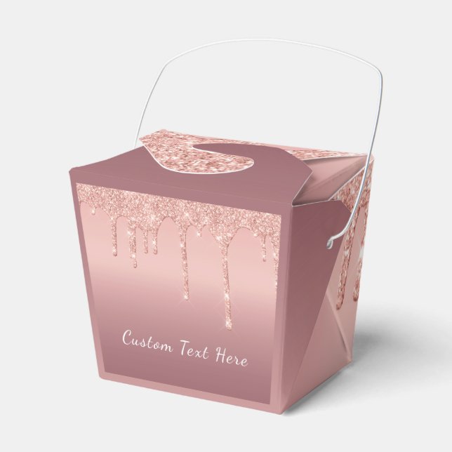 Your Text Rose Gold Blush Glitter Favour Box (Front Side)