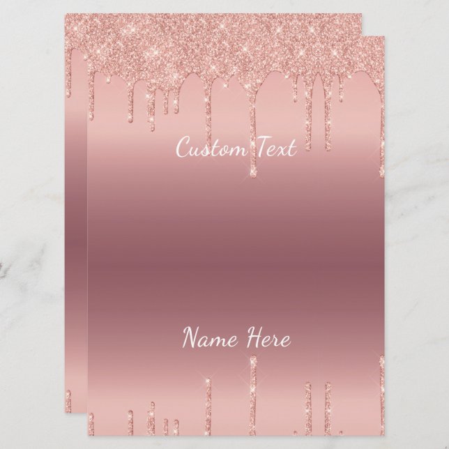Your Text Rose Gold Blush Glitter Sparkle Drips  Program (Front/Back)
