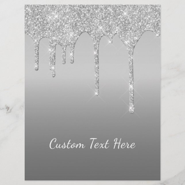 Your Text Silver Glitter Sparkle Drips Letterhead (Front)