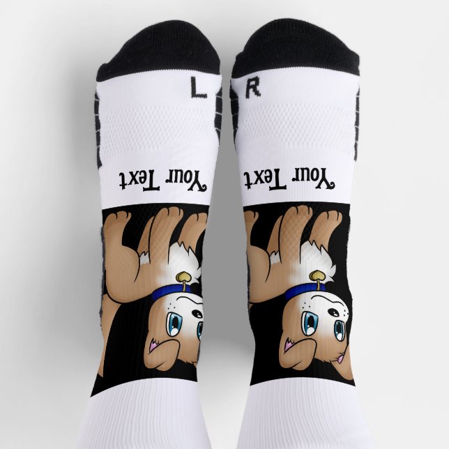 Your Text Stylish Puppy Image Print Athletic Crew Socks (Top)