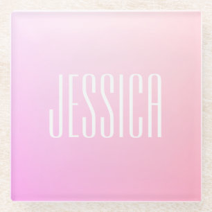 Your Text Subtle Pink Gradation Glass Coaster