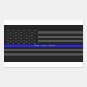 Your Text Thin Blue Line Black US Flag Decor Rectangular Sticker