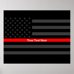 Your Text Thin Red Line Stylish Charcoal US Flag Poster