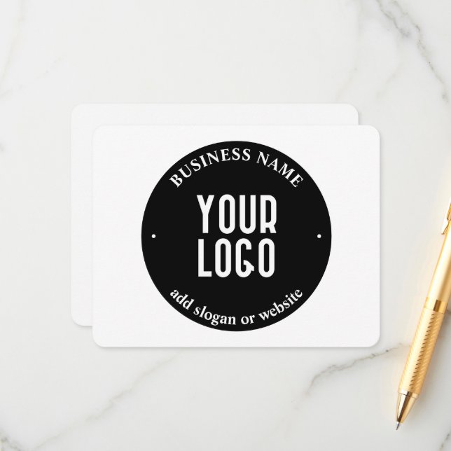 Your Text & Uploaded Logo | Editable Black & White Enclosure Card (Front/Back In Situ)