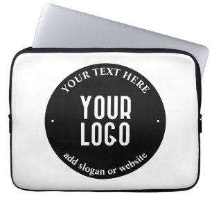 Your Text & Uploaded Logo   Editable Black & White Laptop Sleeve
