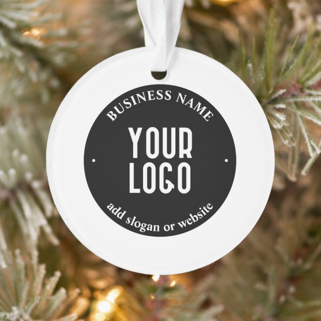 Your Text & Uploaded Logo | Editable Black & White Ornament (Tree)