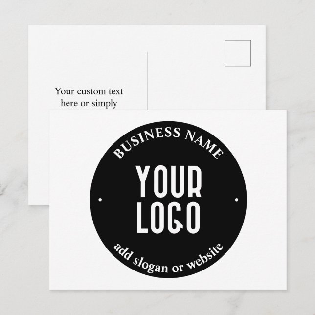 Your Text & Uploaded Logo | Editable Black & White Postcard (Front/Back)