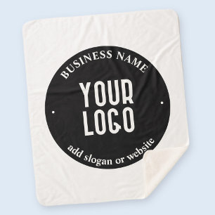 Your Text & Uploaded Logo   Editable Black & White Sherpa Blanket